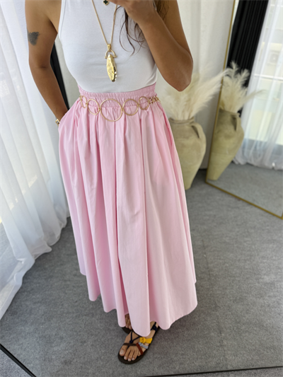 Poplin Kloş Etek Pembe