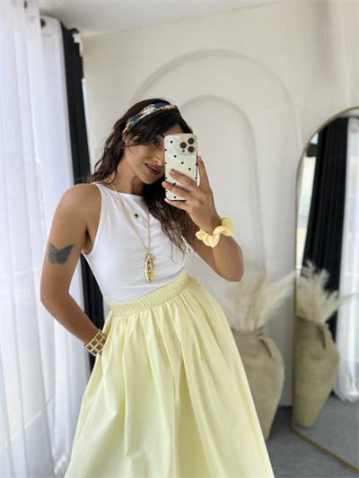 Poplin Kloş Etek Sarı