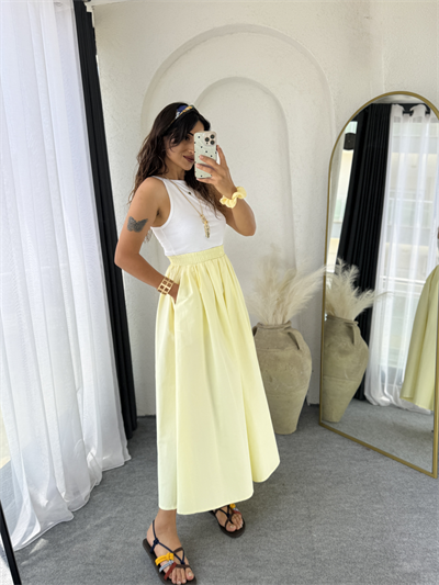 Poplin Kloş Etek Sarı