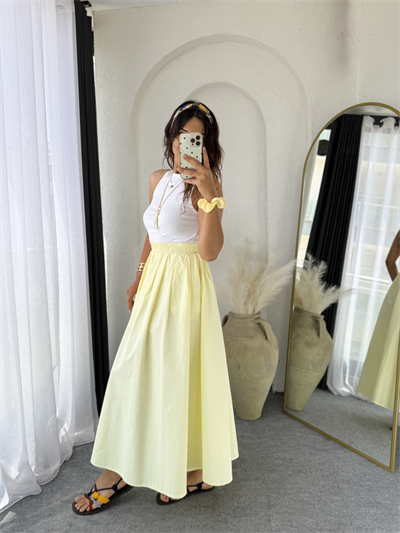 Poplin Kloş Etek Sarı
