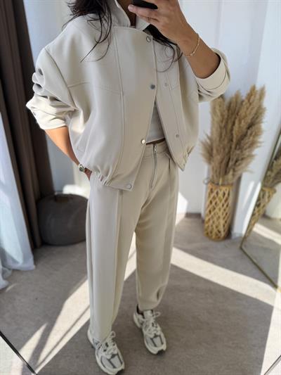 Premium Bomber Takım Krem