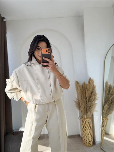 Premium Bomber Takım Krem