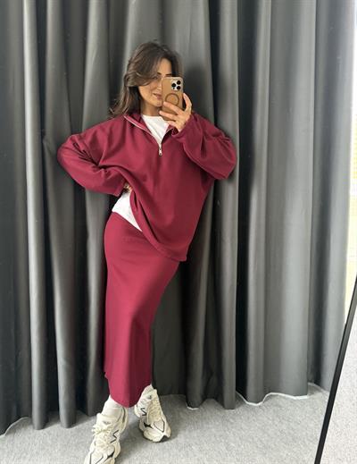 Premium Dokuma Etek Takım Bordo