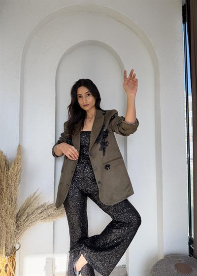 Premium Kadife Payetli Blazer