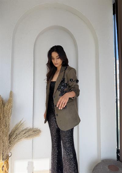 Premium Kadife Payetli Blazer