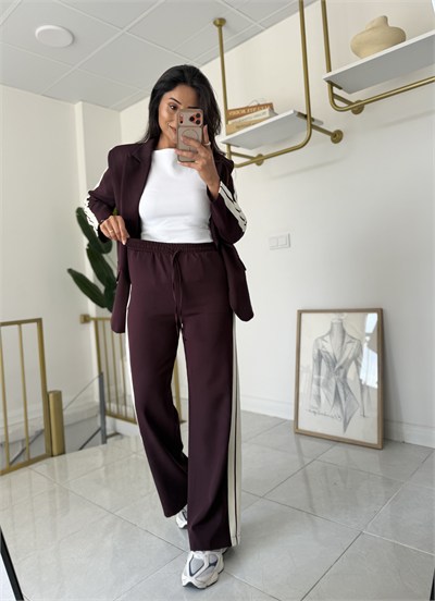 Şeritli Blazer Takım Mürdüm