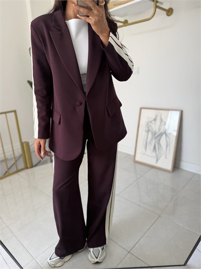 Şeritli Blazer Takım Mürdüm