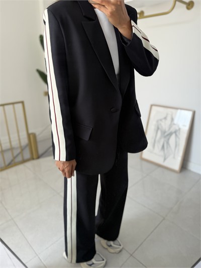 Şeritli Blazer Takım Siyah