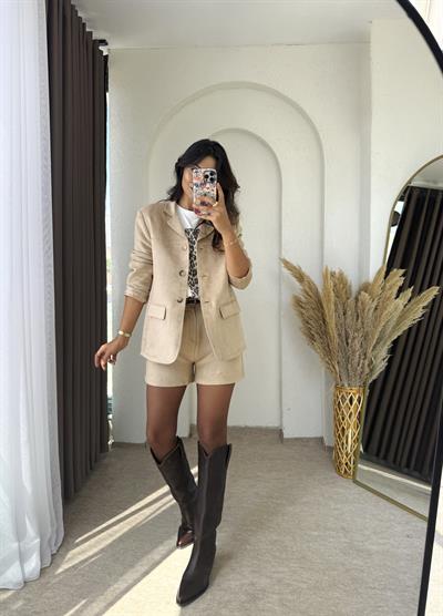 Süet Blazer Şort Takım