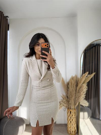 Tüvit Elbise Blazer Takım Bej