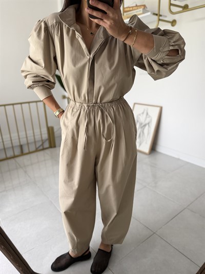 Vintage Poplin Takım Bej