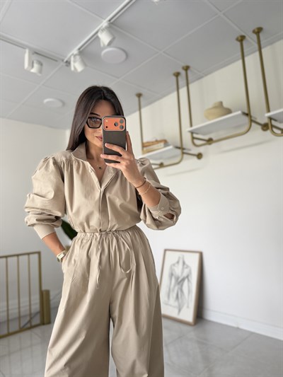 Vintage Poplin Takım Bej