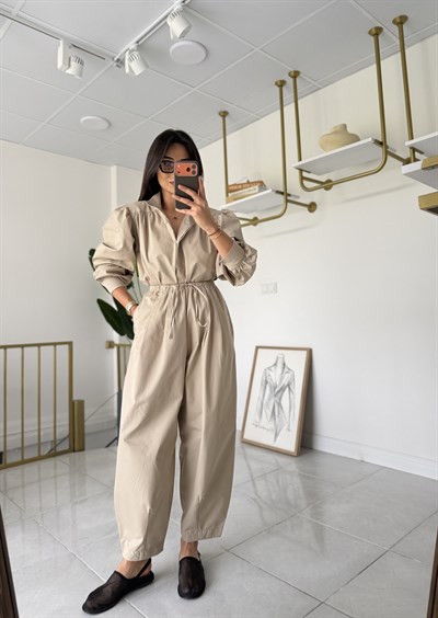 Vintage Poplin Takım Bej