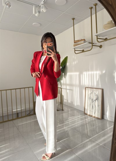 Zara Kırmızı Blazer Ceket (Fular Hediyeli