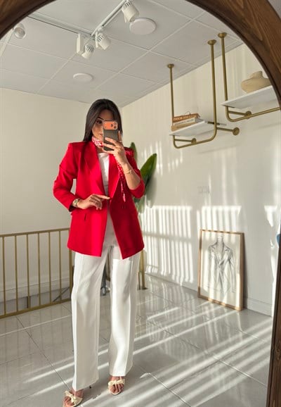 Zara Kırmızı Blazer Ceket (Fular Hediyeli