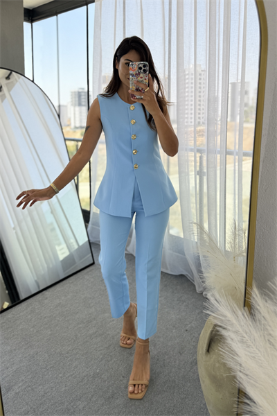 Zara Kloş Vatkalı Yelek Takım Bebemavi