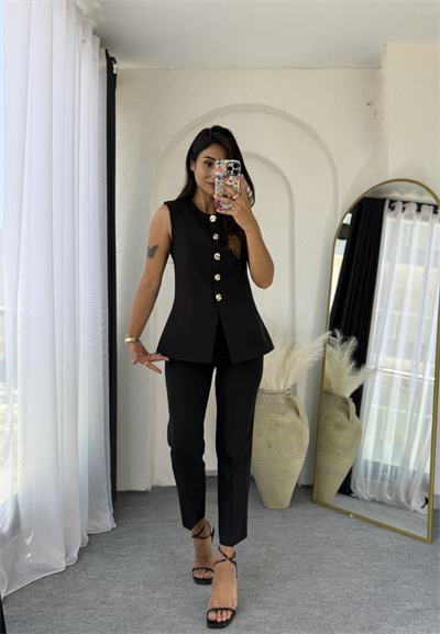Zara Kloş Vatkalı Yelek Takım Siyah