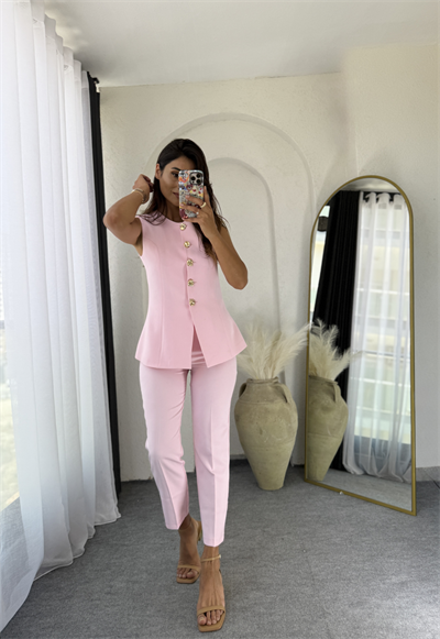 Zara Kloş Vatkalı Yelek Takım Tozpembe