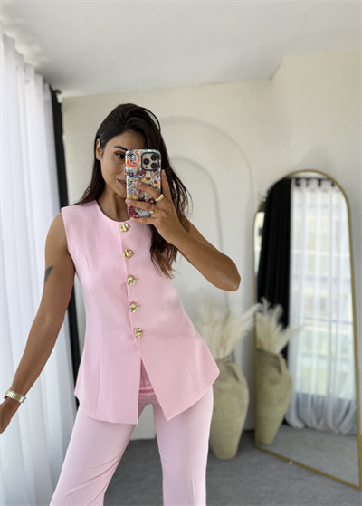 Zara Kloş Vatkalı Yelek Takım Tozpembe