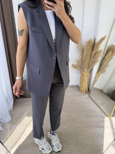 Zara Model Vatkalı Yelek Takım Füme
