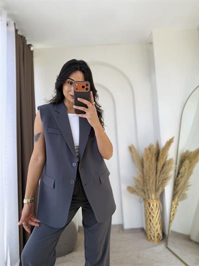 Zara Model Vatkalı Yelek Takım Füme