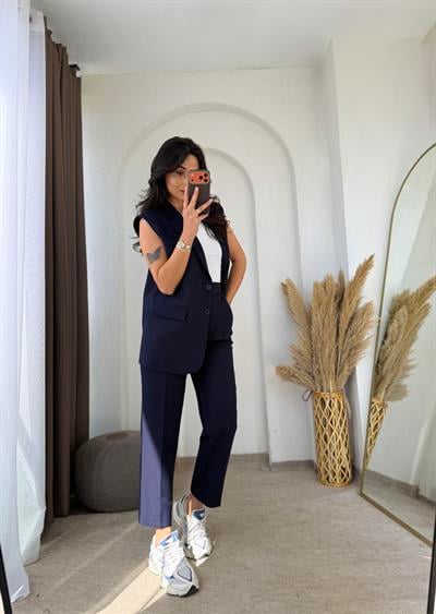 Zara Model Vatkalı Yelek Takım Lacivert 
