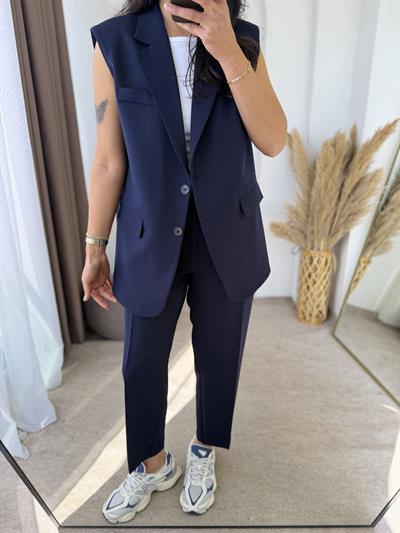 Zara Model Vatkalı Yelek Takım Lacivert 