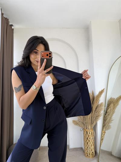 Zara Model Vatkalı Yelek Takım Lacivert 