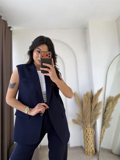 Zara Model Vatkalı Yelek Takım Lacivert 