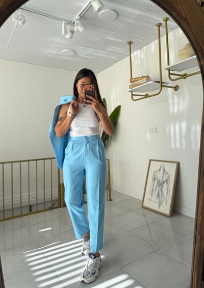 Zara Model Vatkalı Yelek Takım Mavi