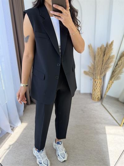 Zara Model Vatkalı Yelek Takım Siyah