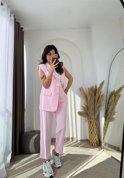 Zara Model Vatkalı Yelek Takım Tozpembe