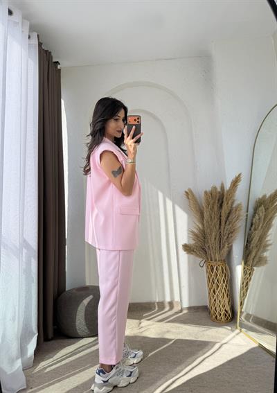 Zara Model Vatkalı Yelek Takım Tozpembe