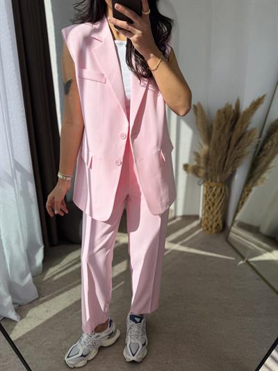 Zara Model Vatkalı Yelek Takım Tozpembe