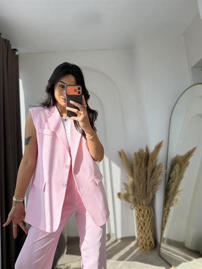 Zara Model Vatkalı Yelek Takım Tozpembe