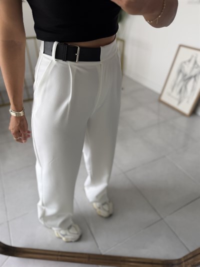 Zara Yan Kemerli Palazzo Beyaz