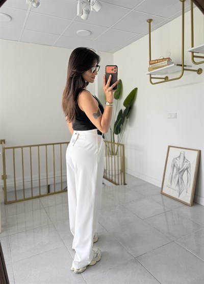 Zara Yan Kemerli Palazzo Beyaz