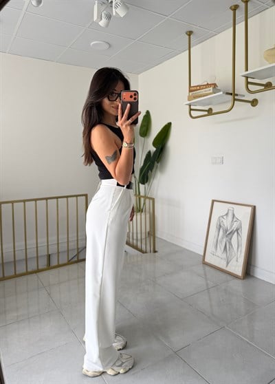 Zara Yan Kemerli Palazzo Beyaz