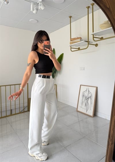 Zara Yan Kemerli Palazzo Beyaz