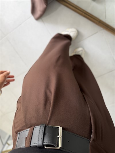 Zara Yan Kemerli Palazzo Kahverengi