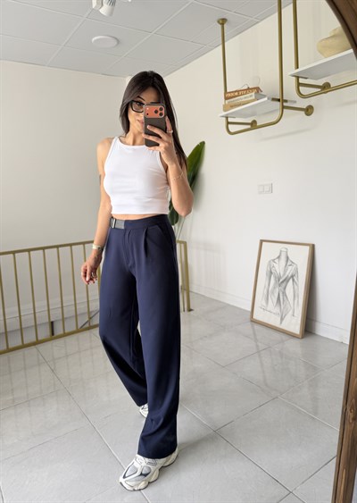 Zara Yan Kemerli Palazzo Lacivert 
