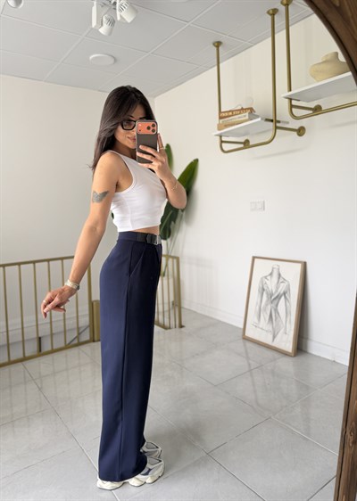 Zara Yan Kemerli Palazzo Lacivert 