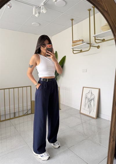 Zara Yan Kemerli Palazzo Lacivert 