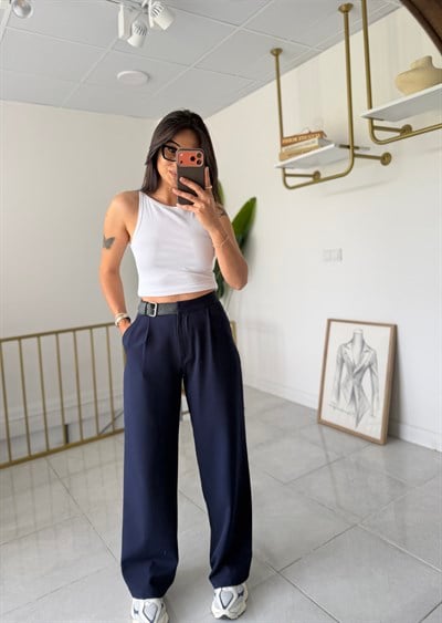 Zara Yan Kemerli Palazzo Lacivert 