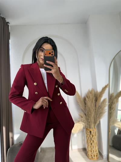 Zr Gold Düğmeli Takım Bordo