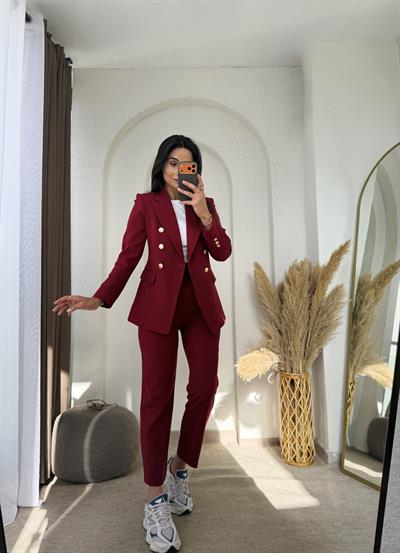 Zr Gold Düğmeli Takım Bordo