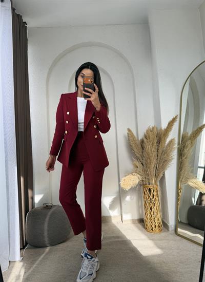 Zr Gold Düğmeli Takım Bordo