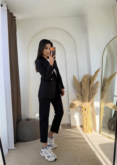 Zr Gold Düğmeli Takım Siyah