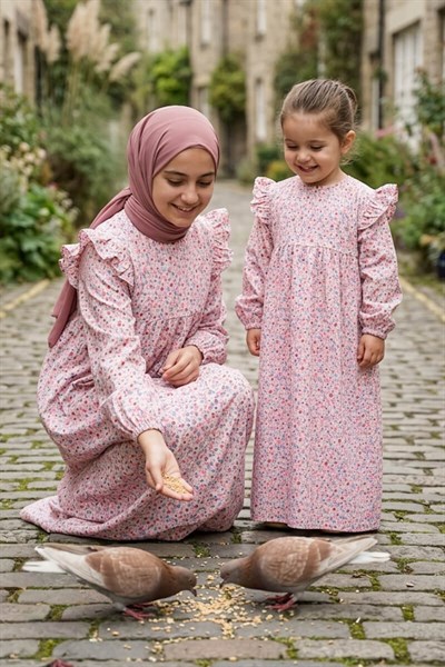 Kız Çocuk Tesettür Elbise – Amine Model Viskon Pamuklu Tam Boy Pembe
