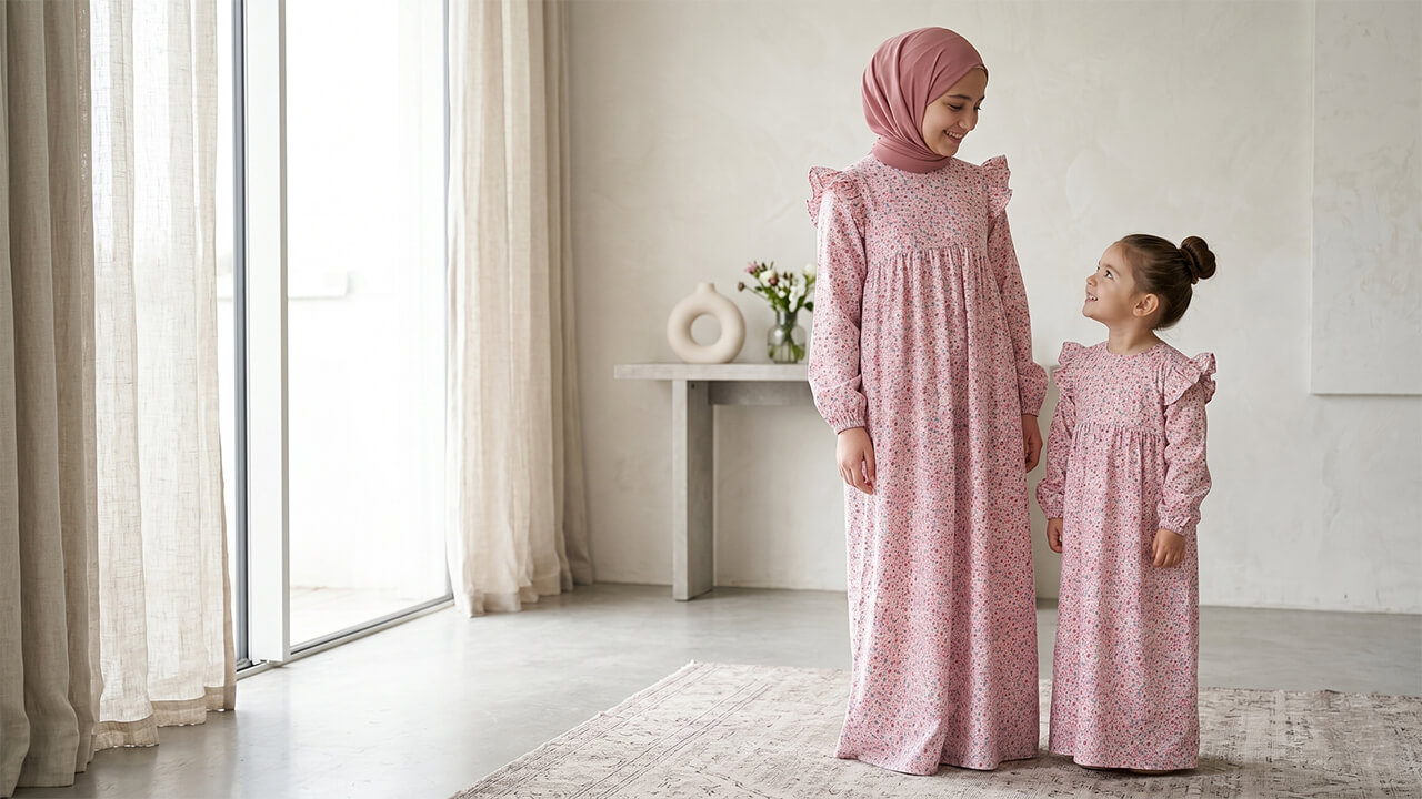 Betül Akbay kaliteli kumaş kız çocuk tesettür elbise modelleri